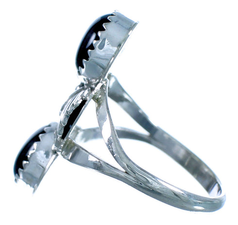 Scalloped Leaf Onyx American Indian Sterling Silver Ring Size 8-1/2 RX117548